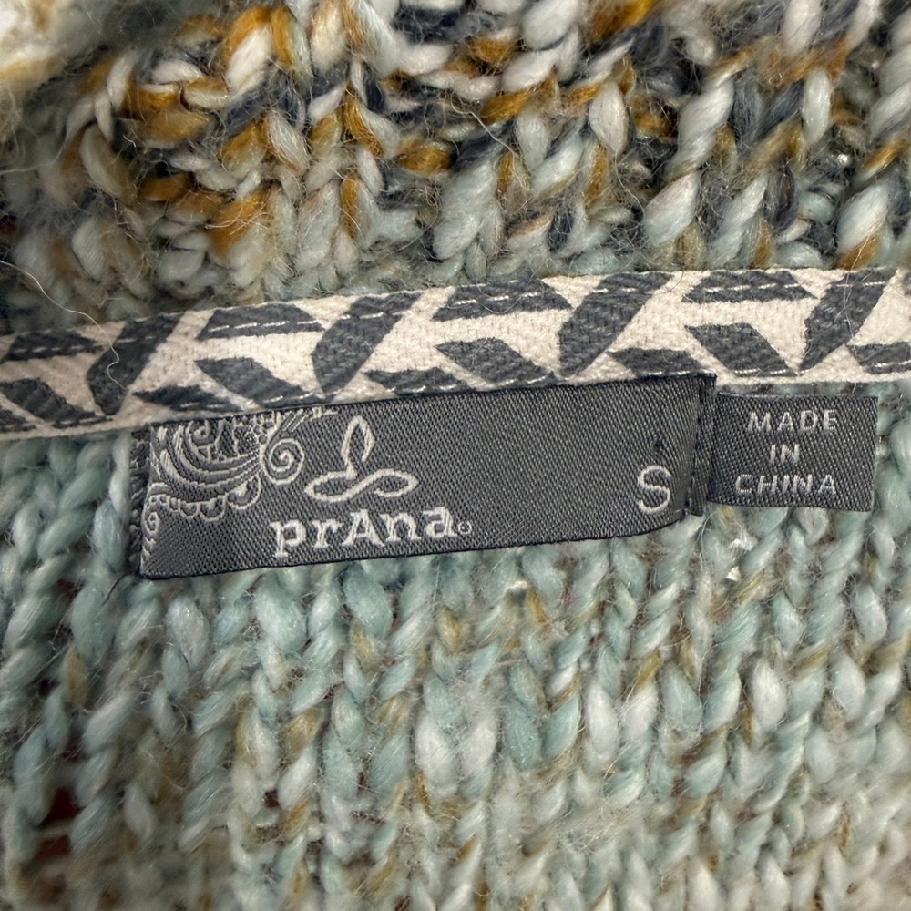 Prana Wool‎ Blend Shawl Collar Knit Sweater Blue Small Cozy Gorpcore Grandpa - Picture 8 of 10